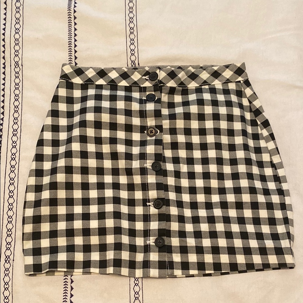 H&M Black and White Checkered A-Line Skirt